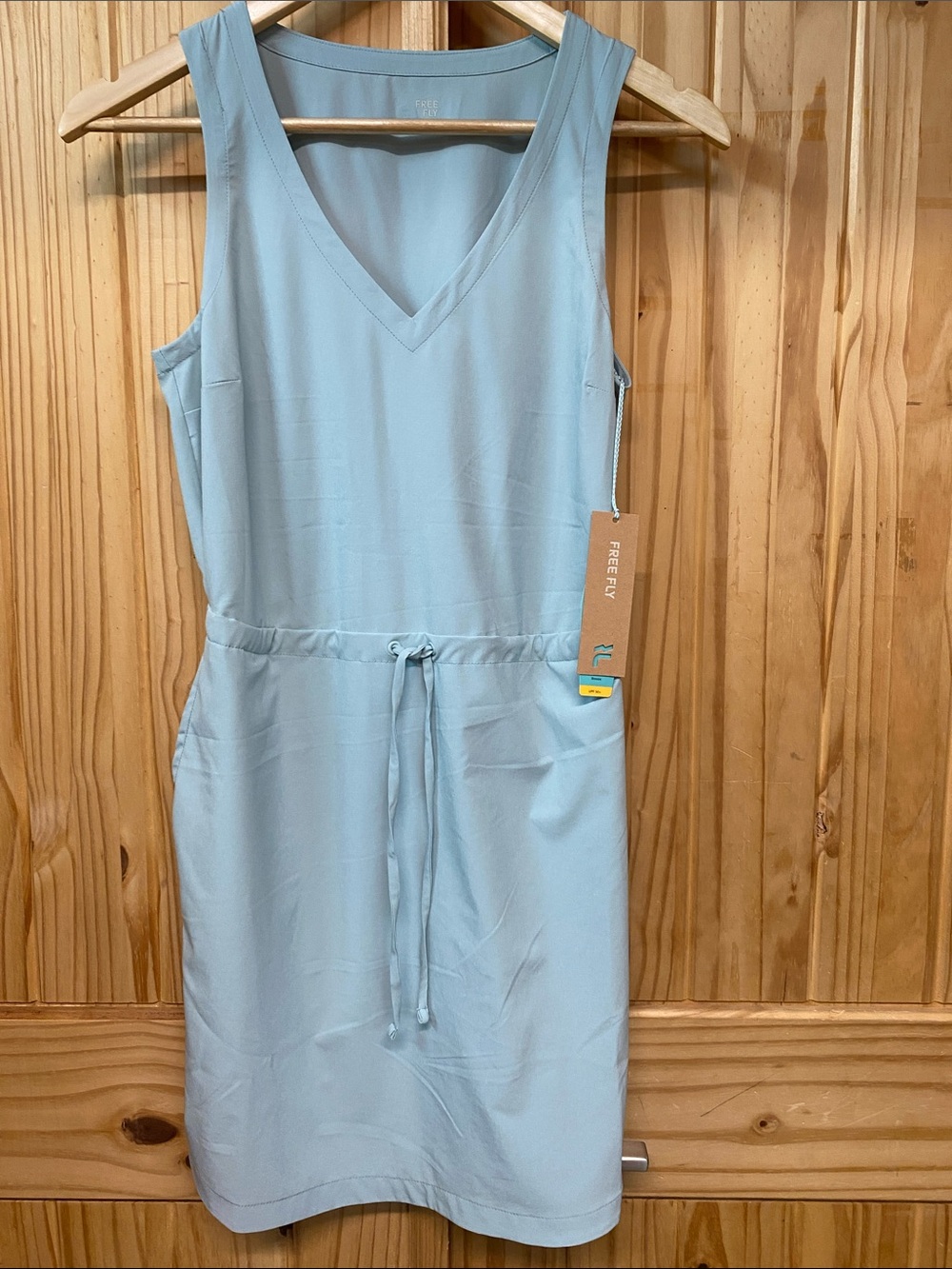 Free Fly V-Neck Drawstring Women's Dress with pockets ocean mist